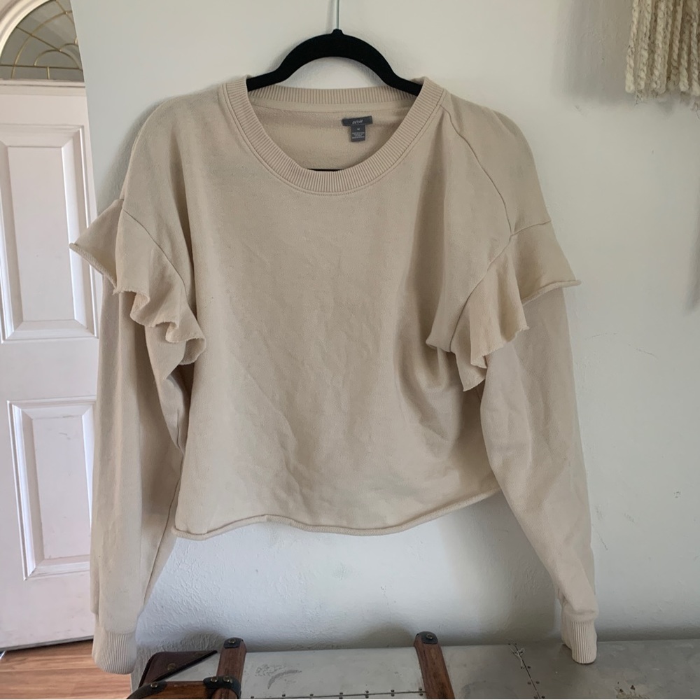 Aerie Cream colored sweatshirt Brailyn ruffle detail